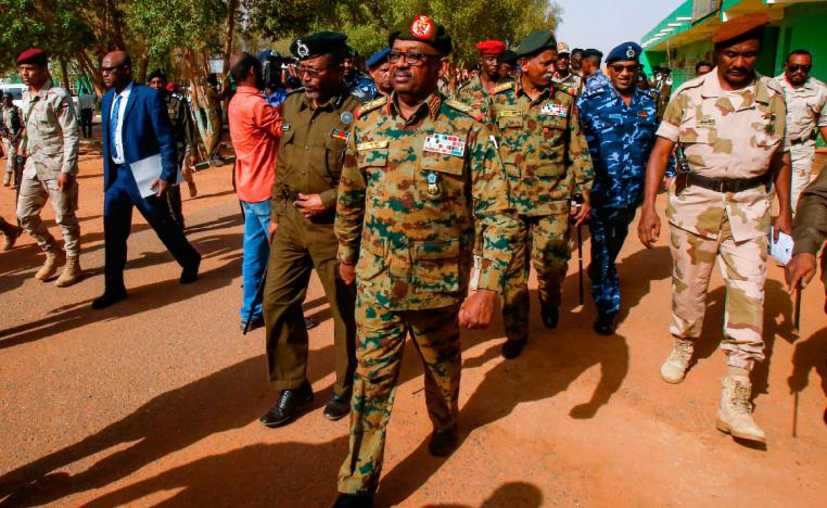 General Jamal Omar (C), a member of Sudan's Transitional Military Council (TMC), arrives to attend an official function in Omdurman