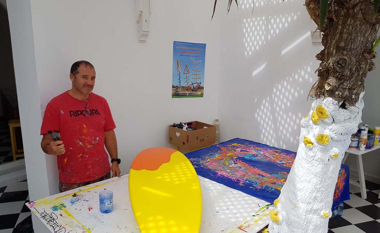 French artist Stephane Pillon at the painting workshop in Assilah
