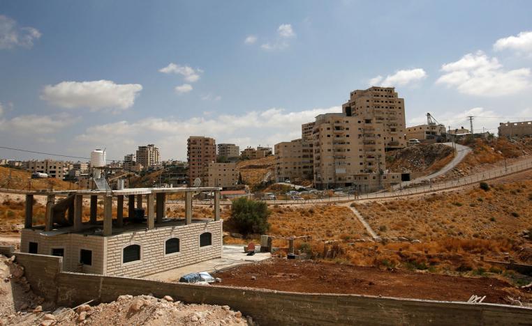 A view shows Palestinian buildings in Sur Baher