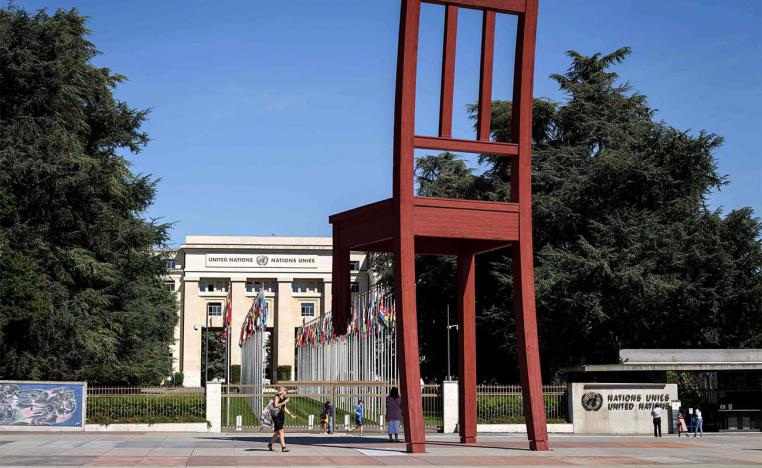 The "Palais des Nations", which houses the UN Offices is seen from the Place des Nations square in Geneva