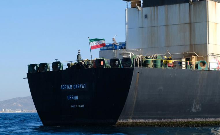 An Iranian flag flutters on board the Adrian Darya oil tanker, formerly known as Grace 1