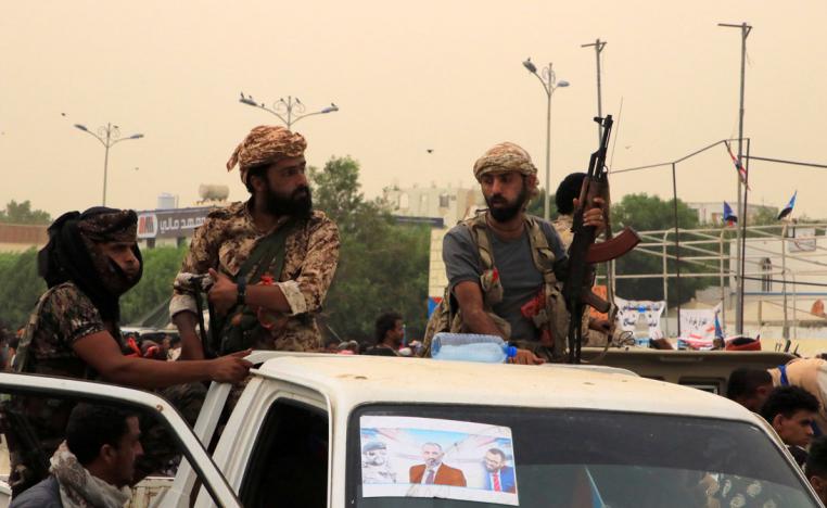 Members of Yemen's southern separatists secure the site of a rally in Aden