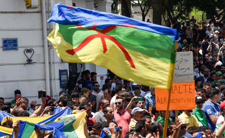 Amazigh flags waved during the weekly Friday demonstration in Algiers on June 21