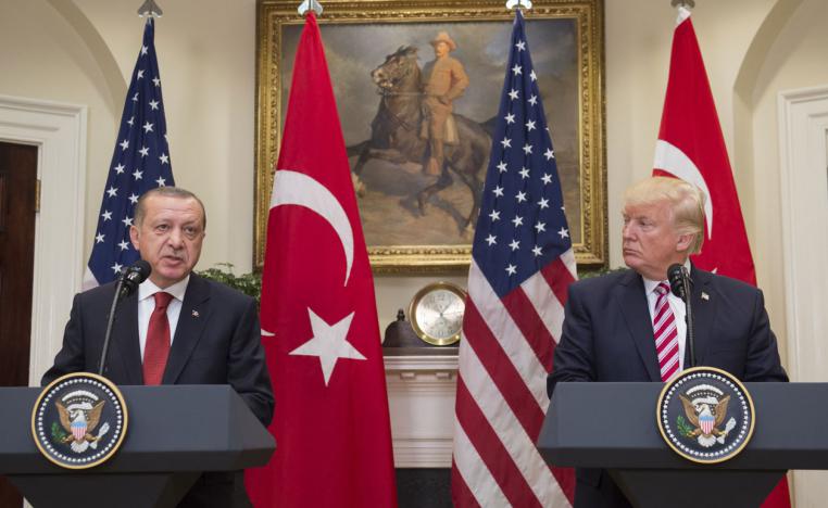 US President Donald Trump and Turkish President Recep Tayyip Erdogan speak to the press in the Roosevelt Room of the White House