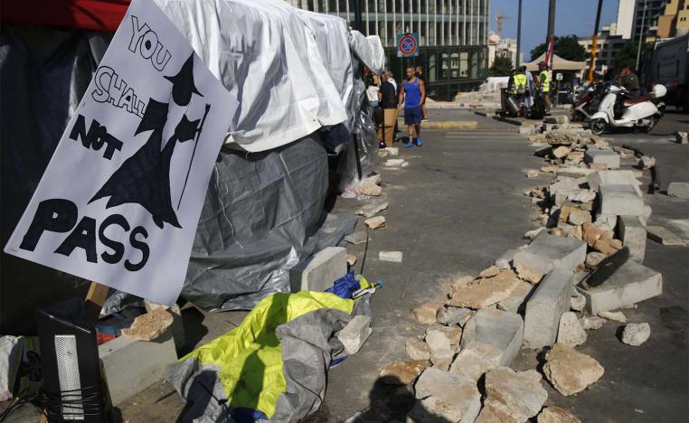 Beirut's main highway  blocked by anti-government protesters 