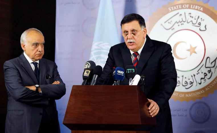 المبعوث الدولي غسان سلامة في مؤتمر صحفي مشترك مع رئيس حكومة الوفاق فايز السراج
