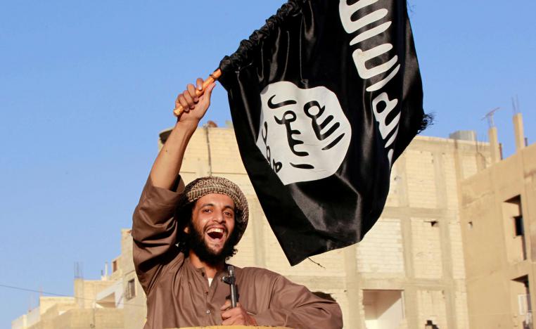 A militant Islamist fighter waving a flag, cheers as he takes part in a military parade along the streets of Syria's northern Raqqa province June 30, 2014