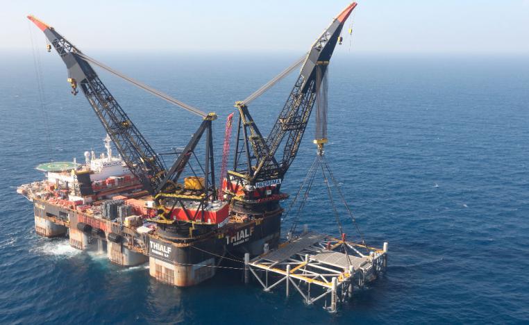 An oil platform in the Leviathan natural gas field in the Mediterranean Sea