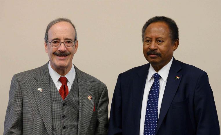 Sudanese PM Abdalla Hamdok (R) meets with House Foreign Affairs Committee Chairman Eliot Engel (L)