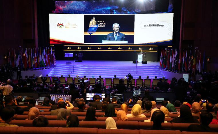 Malaysia’s Prime Minister Mahathir Mohamad delivers his keynote address during Kuala Lumpur Summit