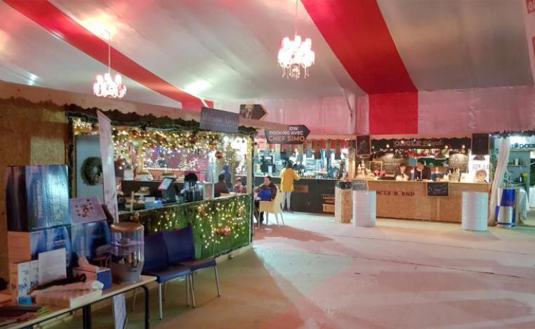 Food area at the Christmas market at CAFC club