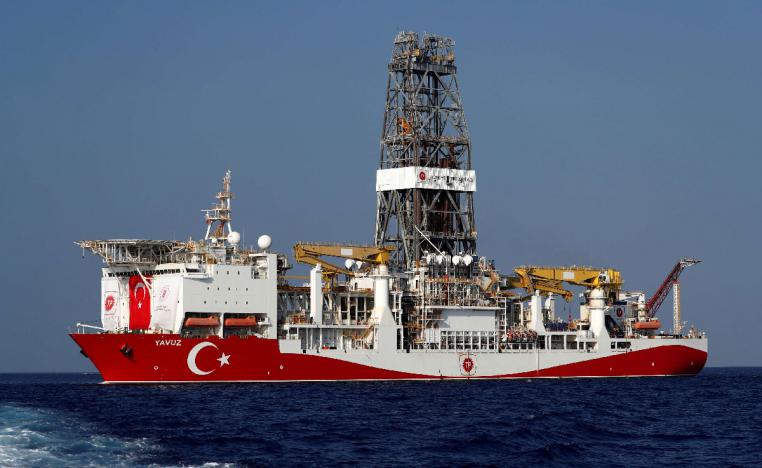Turkish drilling vessel Yavuz is pictured in the eastern Mediterranean Sea off Cyprus