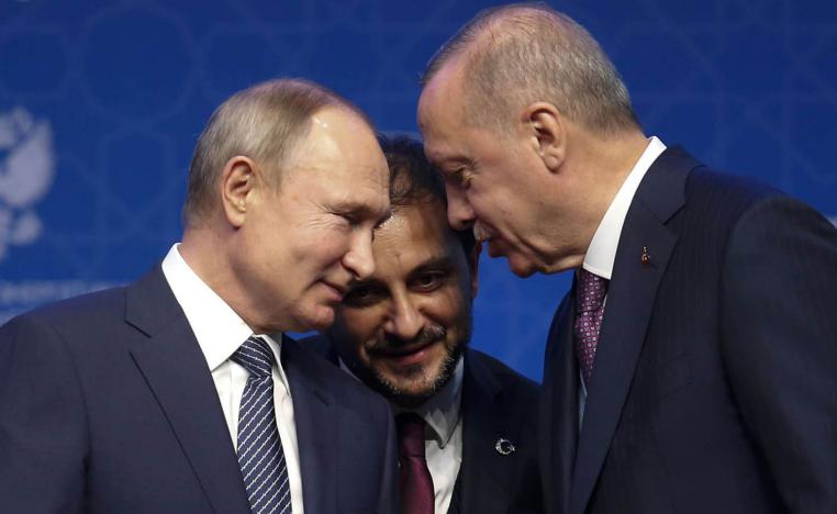 الرئيس الروسي فلاديمير بوتين والرئيس التركي رجب طيب أردوغان في مؤتمر برلين عن ليبيا