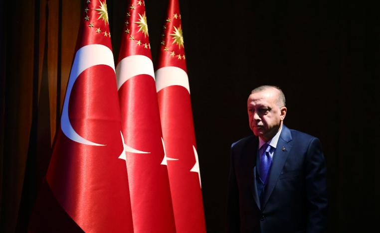 Turkey's President Recep Tayyip Erdogan arrives to deliver a speech at an event in Ankara