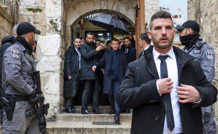 French President Emmanuel Macron tours the Old City of occupied Jerusalem