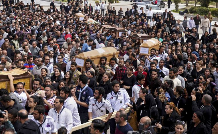 تشييع جنائز أقباط مصر الذين قتلوا في عمليات إرهابية