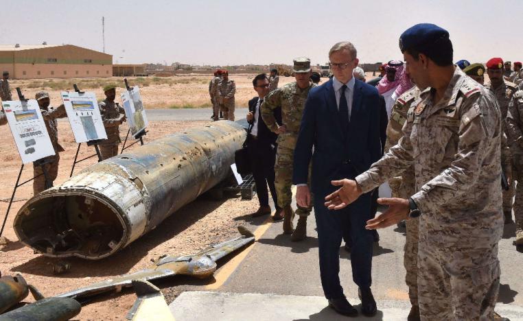 US officials are shown allegedly Iranian-made Huthi missiles and drones intercepted over Saudi territory