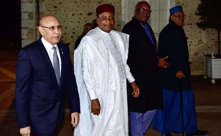 (From L) Mauritanian President Mohamed Ould Ghazouani, Nigerien President Mahamadou Issoufou, Burkinabe President Roch Marc Christian Kabore and Chadian President Idriss Deby