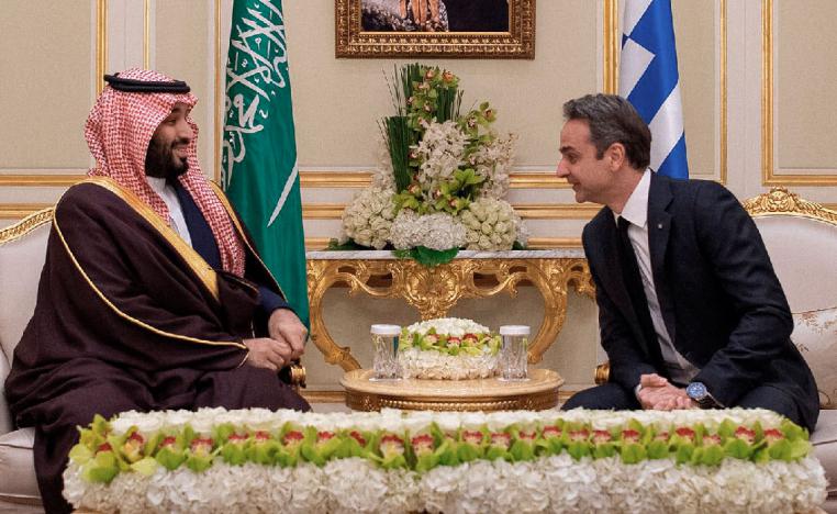 Saudi Arabia's Crown Prince Mohammed bin Salman with Greek Prime Minister Kyriakos Mitsotakis