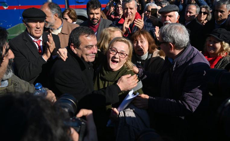 Activists celebrate outside the Silivri Prison and Courthouse complex