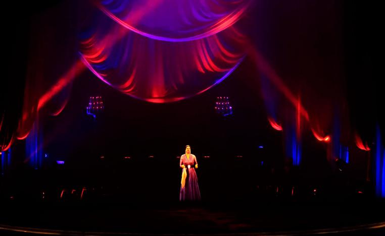 A hologram of legendary Egyptian singer Umm Kulthum is projected on stage at Cairo Opera House