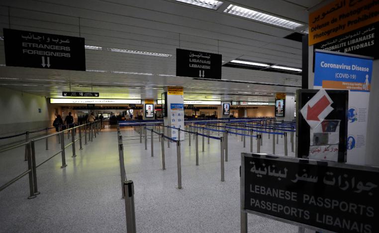 Empty security counters at the Rafik Hariri International Airport in Beirut