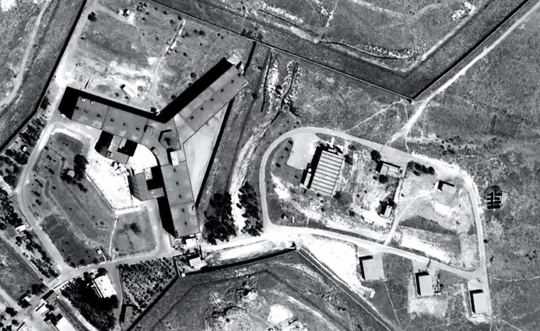 A handout satellite image released on February 7, 2017 by Amnesty International shows the military-run Saydnaya prison near Damascus