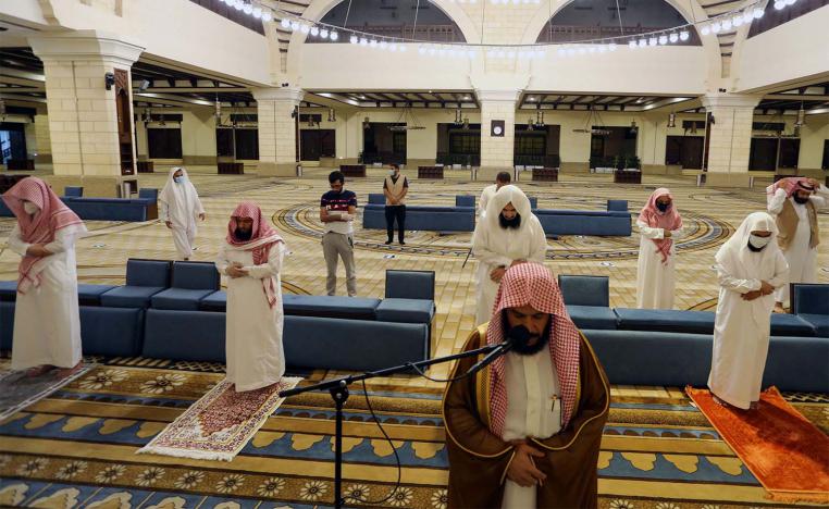Muslims perform the Al-Fajr prayer inside the Al-Rajhi Mosque in RIyadh