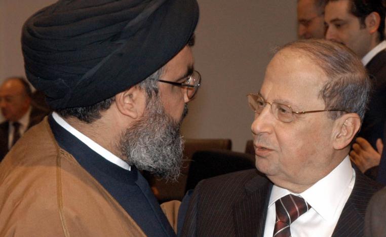 الرئيس اللبناني ميشال عون وزعيم حزب الله حسن نصرالله (2006)