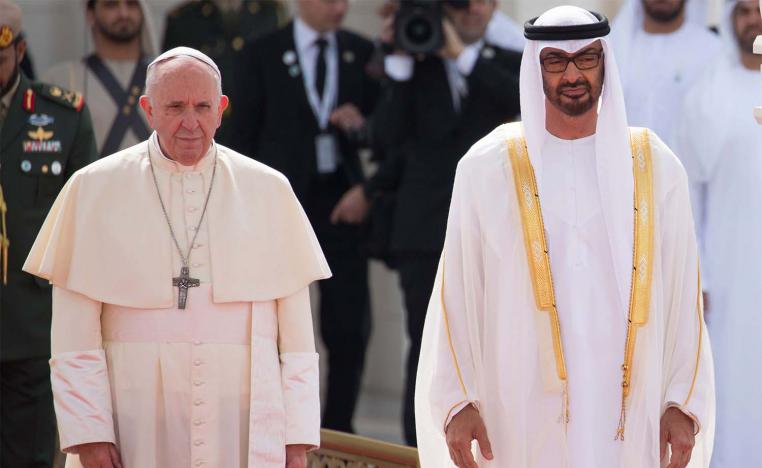 Pope Francis welcomed by Abu Dhabi's Crown Prince Mohamed bin Zayed al-Nahyan last Year in Abu Dhabi