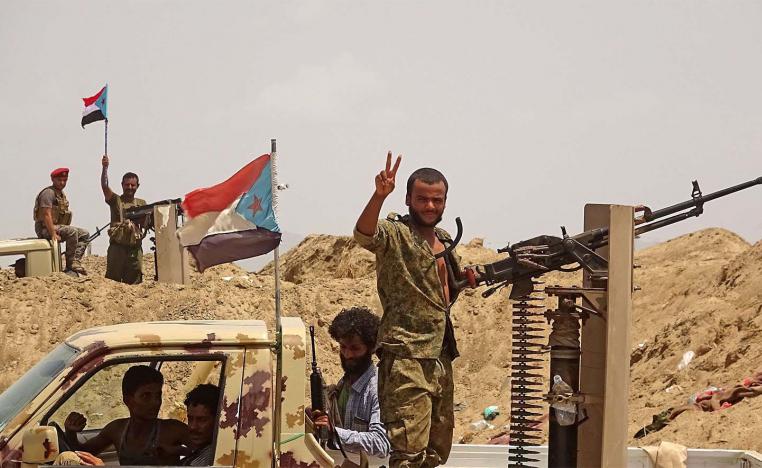 Yemen's Southern Transitional Council stand guard in the Sheikh Salim area in the southern Abyan province