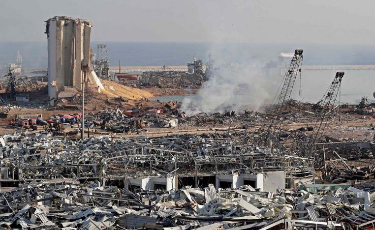 The aftermath of yesterday's blast is seen at the port of Lebanon's capital Beirut