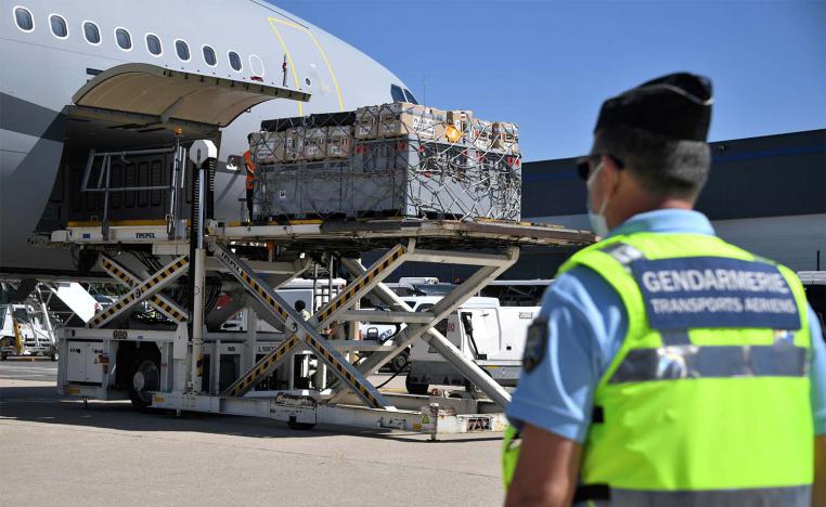 Medical and sanitary supplies are loaded aboard France's Airbus A330  destined to Beirut