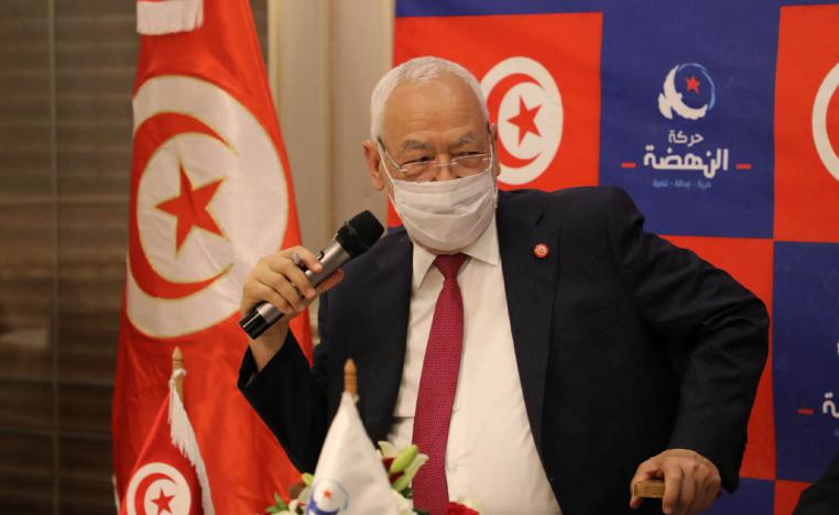 رئيس حركة النهضة راشد الغنوشي في ندوة صحفية في تونس