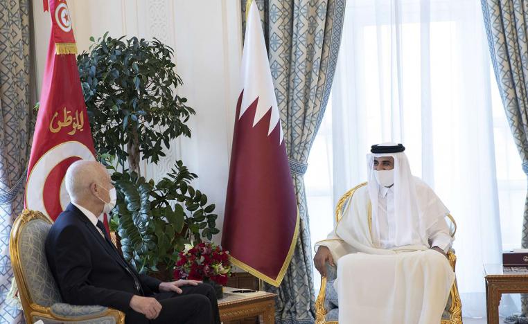 أمير قطر الشيخ تميم بن حمد آل ثاني يستقبل الرئيس التونسي قيس سعيد