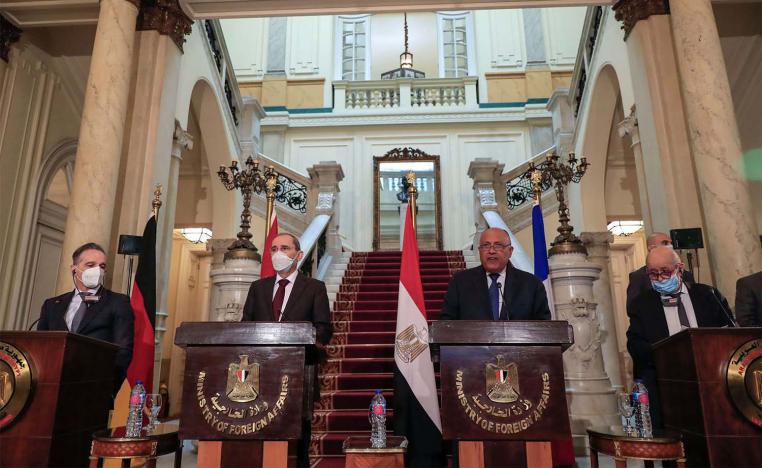 Le Drian urged Israel and the Palestinians to initiate and announce their commitment to achieve a solution to the conflict 