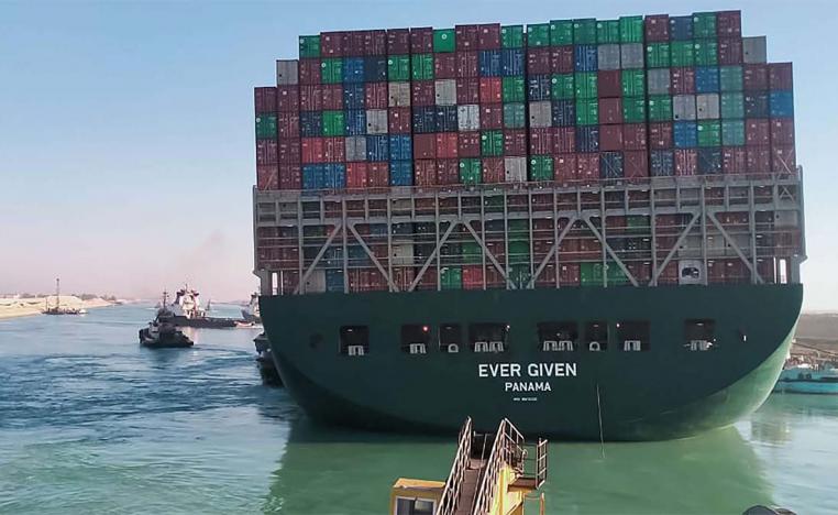 Ever Given straightened in canal, waiting on tide