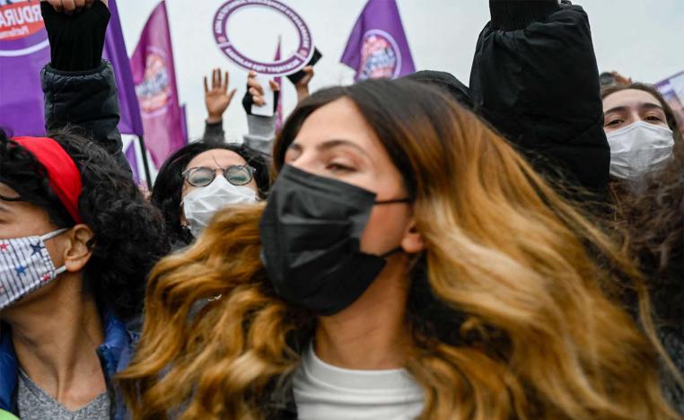 Protesters held a demonstration against Turkey's withdrawal from Istanbul Convention in Istanbul