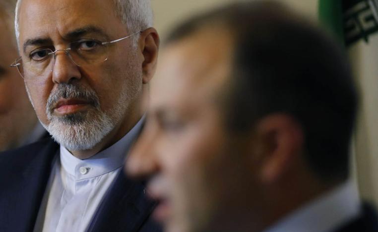 جبران باسيل في مؤتمر صحفي مع وزير الخارجية الإيراني محمد جواد ظريف