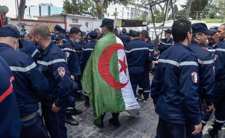 Firefighters and other civil protection personnel marched in uniform 