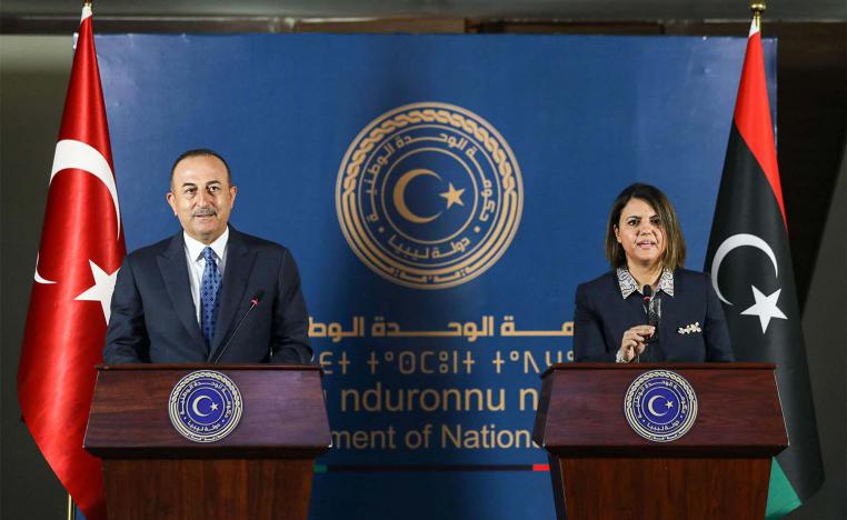 Libya's Foreign Minister Najla al-Manqoush and Turkish counterpart Mevlut Cavusoglu