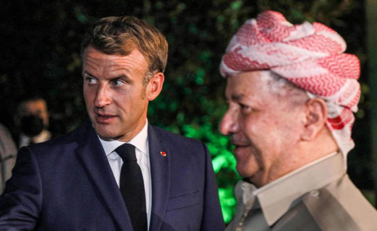 الرئيس الكردي السابق مسعود بارزاني يستقبل الرئيس الفرنسي ايمانويل ماكرون في أربيل