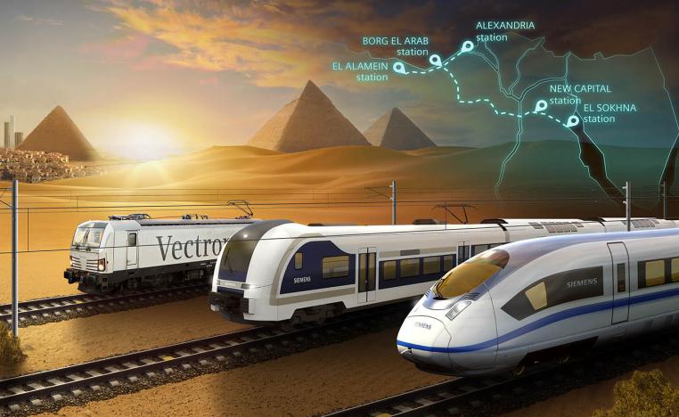 خط القطار الكهربائي يبدأ من مدينة العين السخنة بمحافظة السويس شرقا وصولا إلى محافظة مطروح شمال غرب البلاد (press.siemens.com)