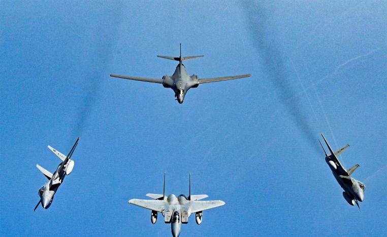 The B-1B Lancer bomber flew over the Red Sea, its narrow Bab el-Mandeb Strait and Egypt's Suez Canal