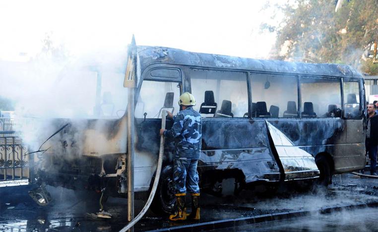 The military bus charred