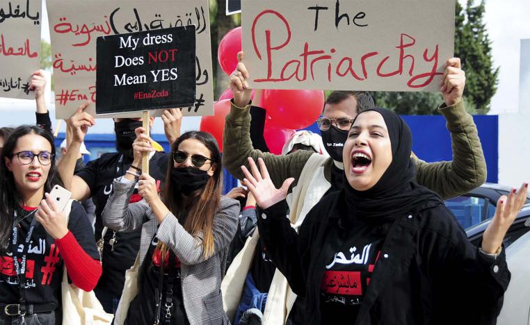 Feminist activists held a small protest outside the courthouse in Nabeul