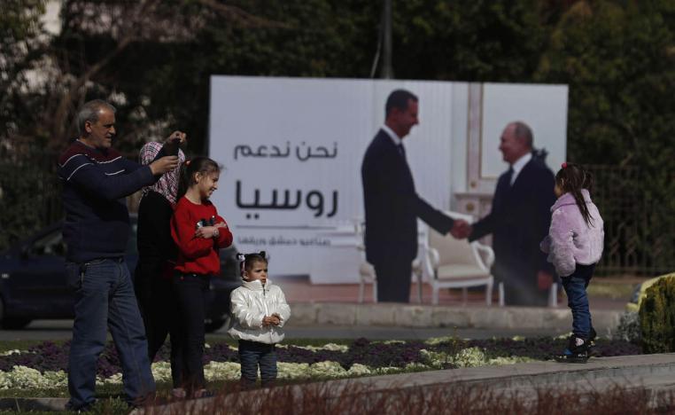 جدارية تأييد للرئيس الروسي بوتين في وسط دمشق