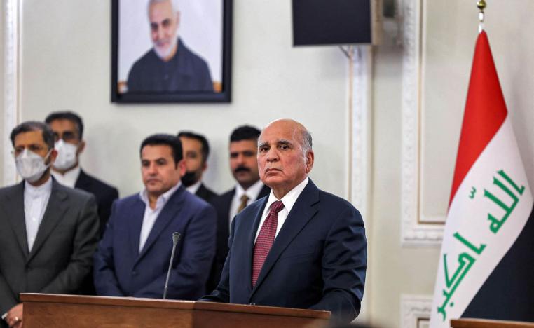 وزير الخارجية العراقي فؤاد حسين في مؤتمر صحفي في طهران