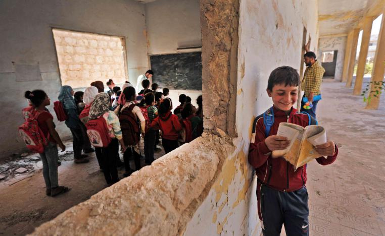 تلاميذ في مدرسة سورية بالقرب من حلب