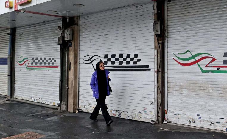 Closed shop along Satarkhan street in Iran's capital Tehran
